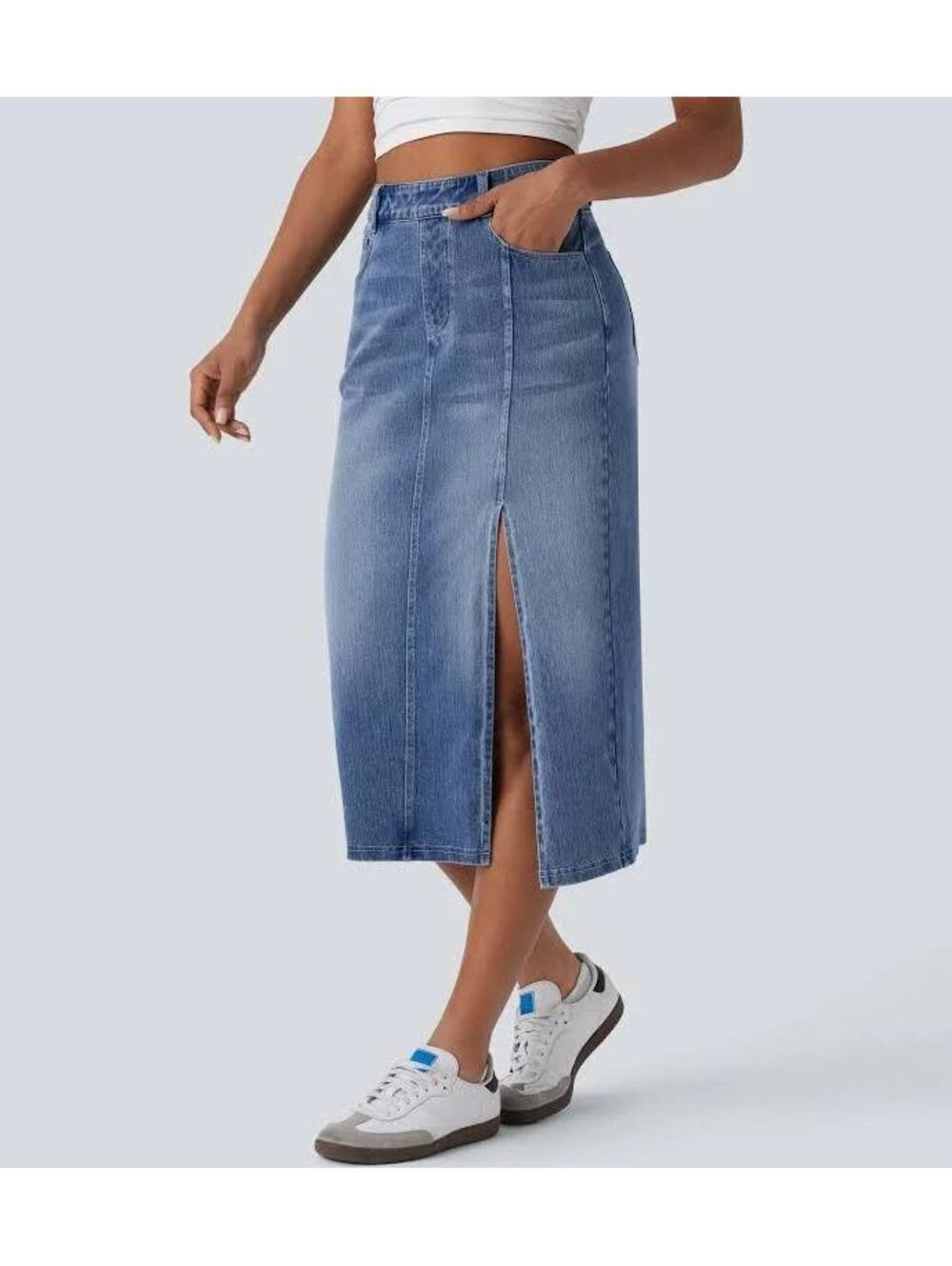 Halara Flex Pockets Straight Washed Denim Casual Skirt Size XL Reg